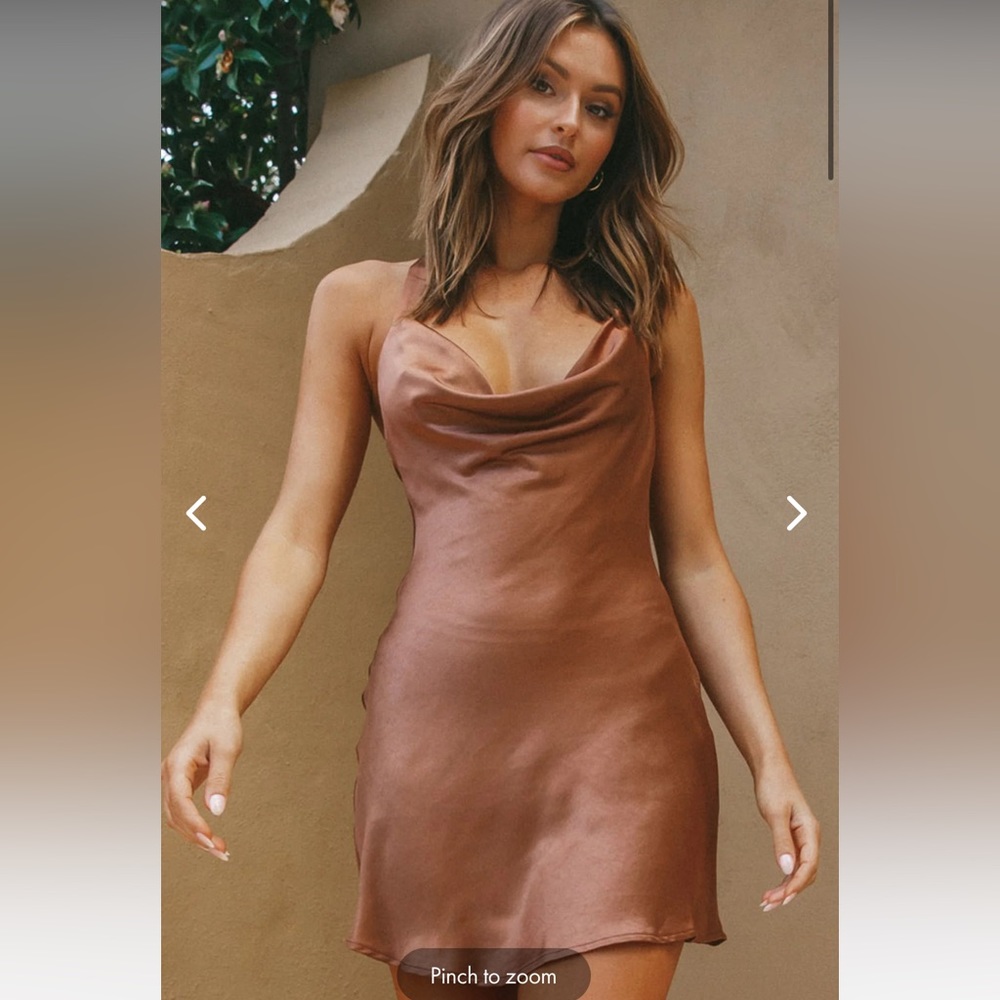SELFIE LESLIE
CHAMPAGNE SHOWERS HALTERNECK SLIP MINI DRESS CHOCOLATE